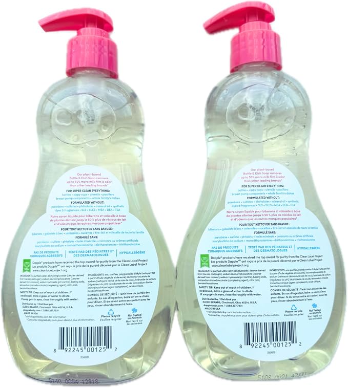 Bottle and Dish Soap Baby, Fragrance Free, 16.9 Fl Oz (Pack of 2) - Plant Based Dish Liquid for Dishes & Baby Bottles - Hypoallergenic Soap, Liquid Soap, Compatible with Dapple Baby Bottle & Dish Soap