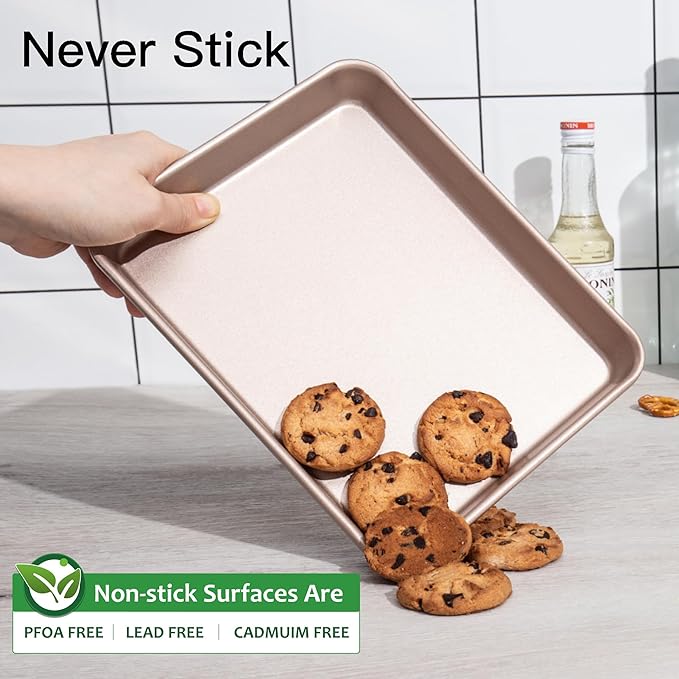 HONGBAKE Toaster Oven Pan Nonstick Set of 2, Premium 1/8 Sheet Pan - Image 6