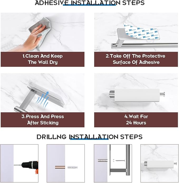 ASTOFLI Paper Towel Holder Under Cabinet No Drilling, Self Adhesive Paper Towel - Image 5