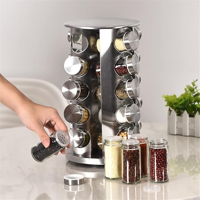 EBIZ&TECH 20-Jar Stainless Steel Rotating Spice Rack - Image 6