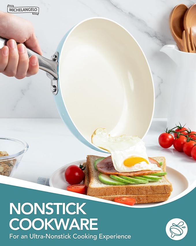 MICHELANGELO Pots and Pans Set Non Stick, 8-Piece Ti-infused Ceramic Cookware - Image 2