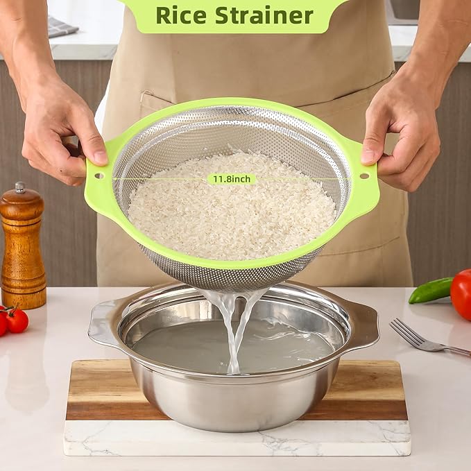 Colander Stainless Steel Microporous, 4QT Large Capacity Rice Strainer - Image 2