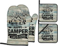 Happy Camper Oven Mitts and Pot Holders Sets of 4, Resistant Hot Pads by Nelife