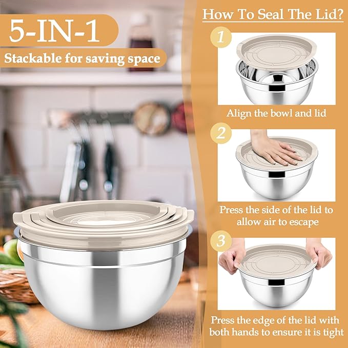 TeamFar Mixing Bowls, Stainless Steel Nesting Salad Bowls - Image 6