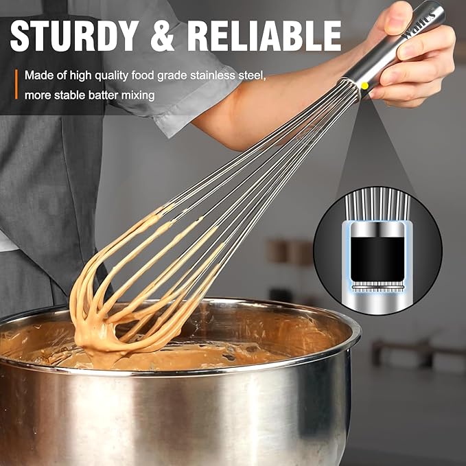 Walfos Whisks Large Whisk Set of 2, Heavy Duty Stainless Steel Wire Whisk Ideal - Image 7