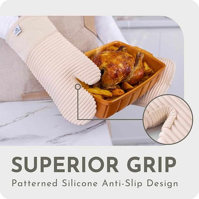 Extra Long Silicone Oven Mitts and Pot Holders Sets | Heat Resistant 500°F - Image 4