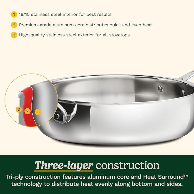 Cuisinart PureClad™ Triple Ply Stainless Steel 5.5 Qt. Saute Pan w/Cover - Image 4