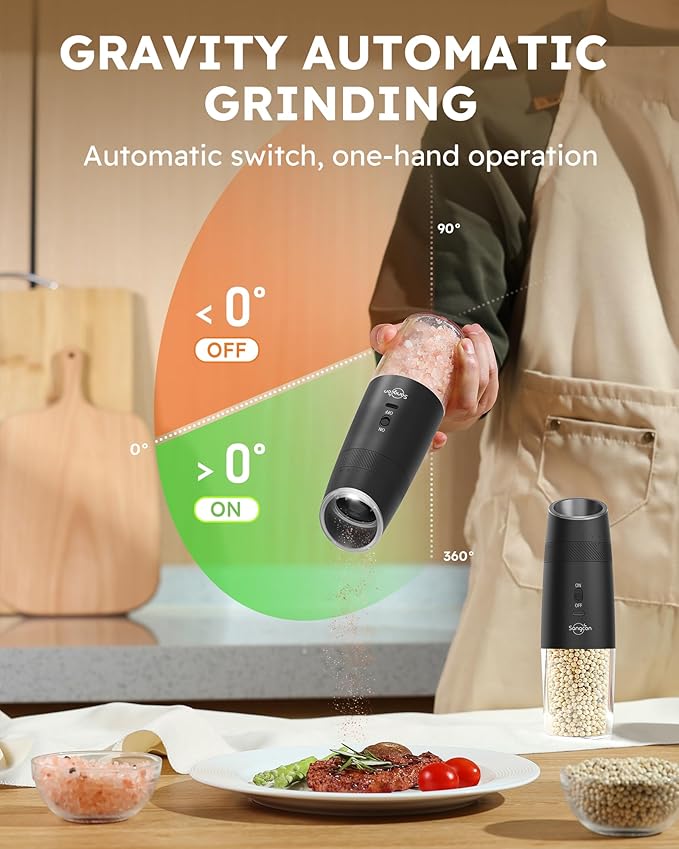 Sangcon Gravity Electric Salt and Pepper Grinder Set RECHARGEABLE Automatic - Image 3