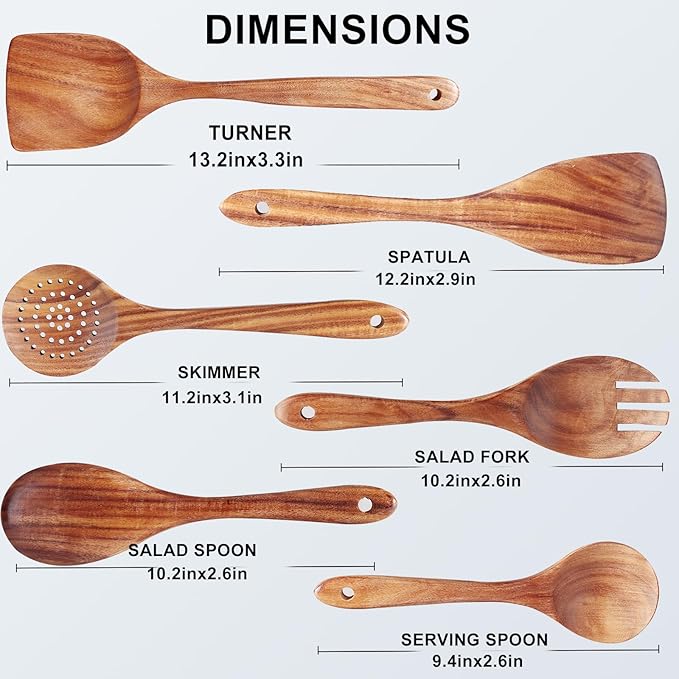 6 Pack Wooden Spoons For cooking – Heat-Resistant Wood Spatula - Image 5