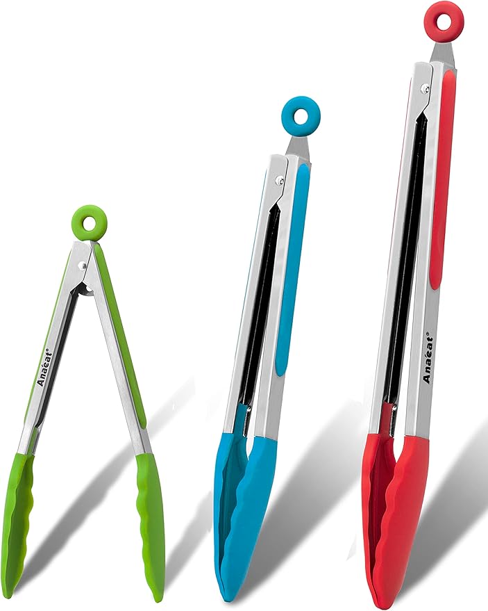 Anaeat Non-Stick Silicone Locking Tong Set of 3 by Anaeat