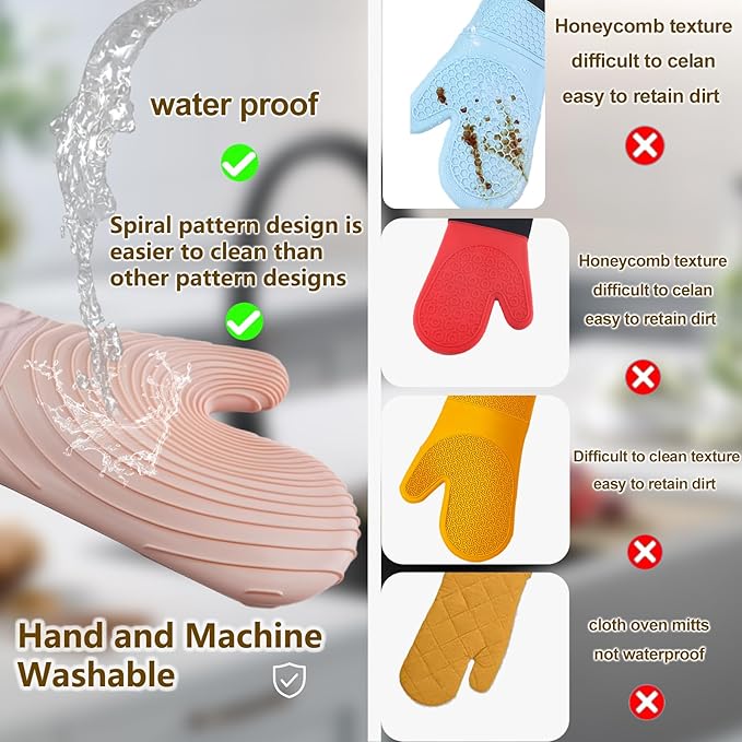 Silicone Oven Mitts-13.6 in Extended Oven Mitts Heat Resistant 500F, Oven Gloves - Image 2