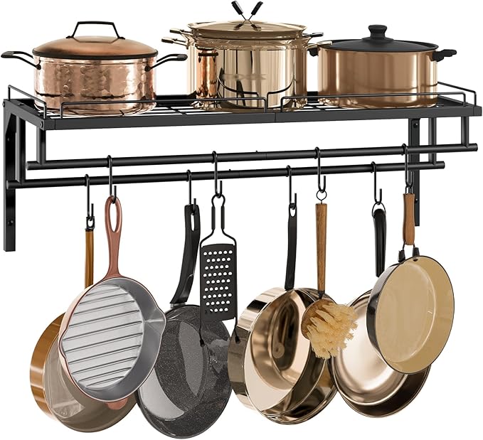 CHOEZON Hanging Pot Rack, Wall-Mounted Pot Rack, Kitchen Cookware Organizer - Image 8