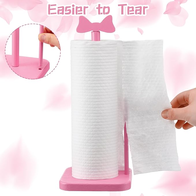 Leinuosen Pink Bow Paper Towel Holder Coquettish Cute Bow Wooden Paper Towel - Image 4