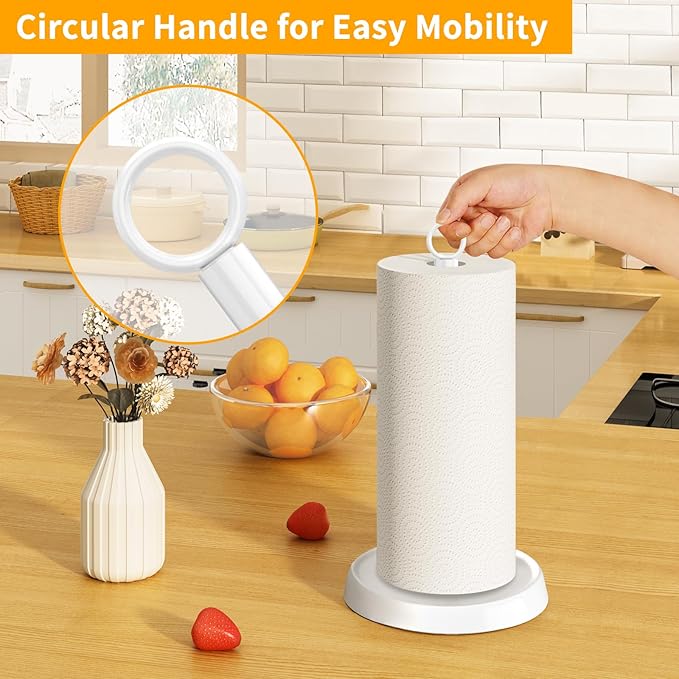 White Paper Towel Holder Countertop, Stainless Steel, Paper Towel Holder Stand - Image 2