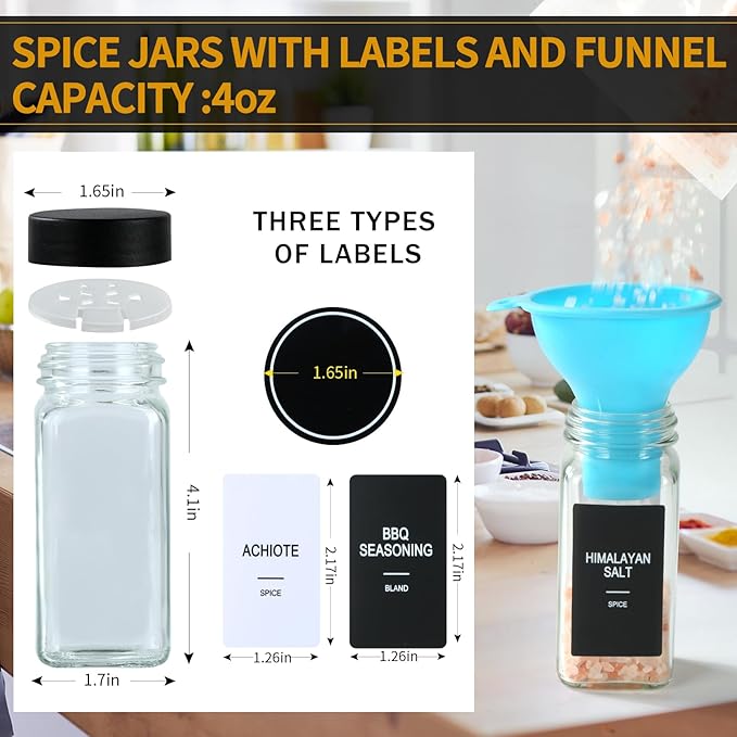 48 Glass Spice Jars with Labels, Spice Jar Set, 4oz Spice Containers, Seasoning - Image 3