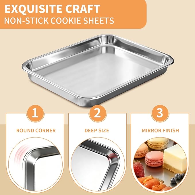 Baking Sheet Set of 2, Stainless Steel Cookie Sheets Baking Sheet Pan, 16 x 12 - Image 6