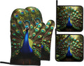 Peacock Pattern Oven Gloves and Hot Pads Set by Unknown
