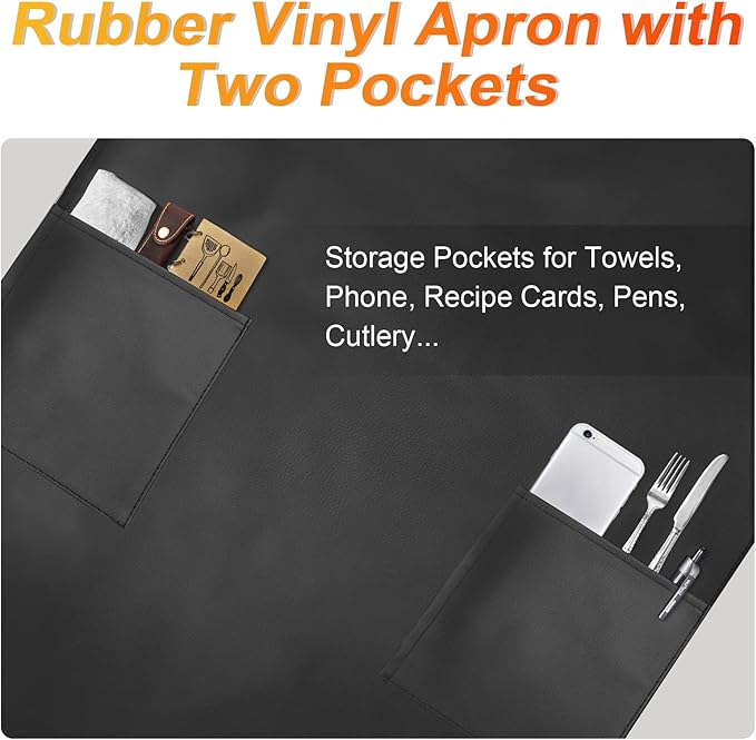 Gotega Waterproof Rubber Vinyl Apron Adjustable Dishwasher Apron - Image 3