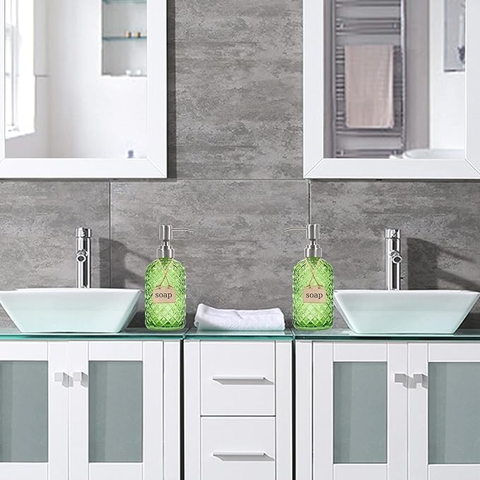 16 oz Diamond Pattern Glass Soap Dispenser, Kitchen and Bathroom Refillable - Image 6