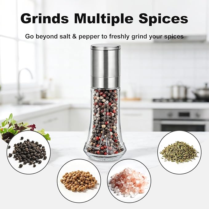 Aelga Pepper Grinder with Silicone Funnel - 4oz Glass Manual Mills with - Image 6
