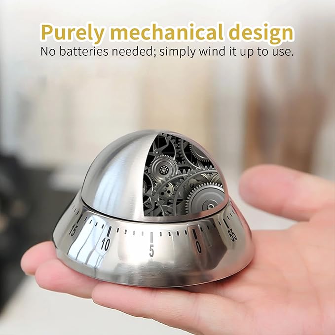 Mechanical Kitchen Timer, Wind Up 60 Minutes Manual Countdown - Image 3