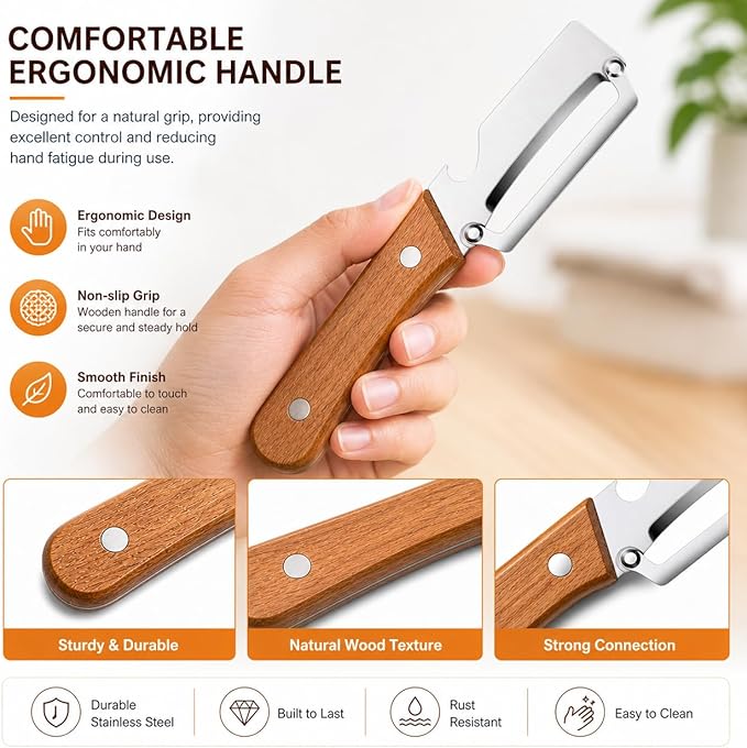 Peelers For Kitchen, with Wooden Handle and Bottle Opener, For Vegetables or - Image 4