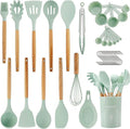 QMVESS Silicone Kitchen Utensils Set, Sturdy Insulation Wooden Handle Kitchen by QMVESS