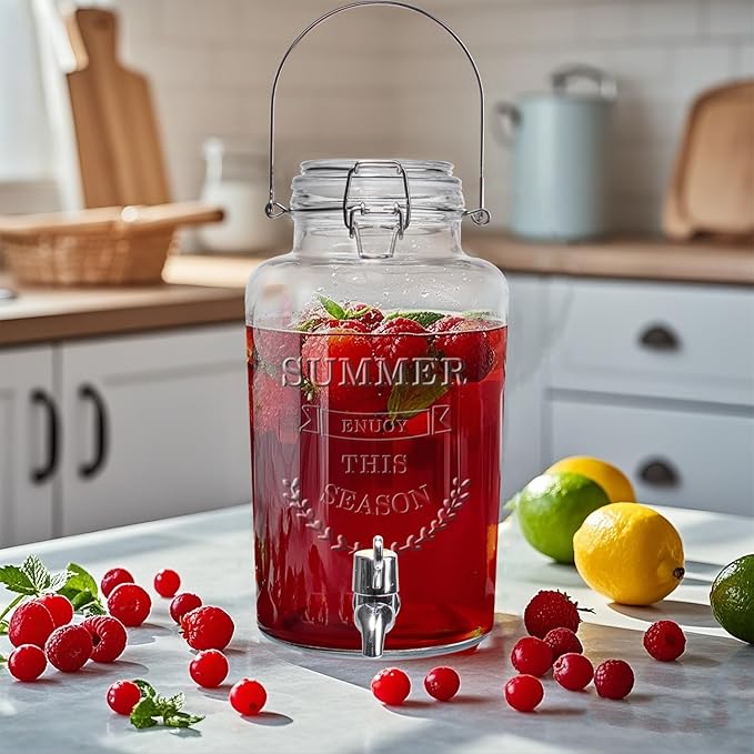 Glass Beverage Dispenser with Airtight Lid and Handle, 0.8 Gallon Drink - Image 5