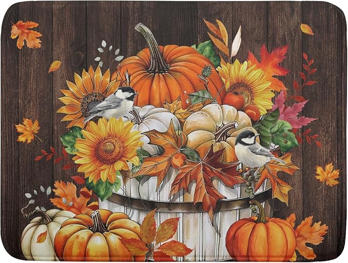 Fall Pumpkin Dish Drying Mat for Kitchen Counter Decor 18x24 Inch Halloween by Giwawa