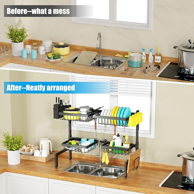SNSLXH 4 Baskets 2-Tier Over The Sink Dish Drying Rack, 26.57"-35", Large Sink - Image 5