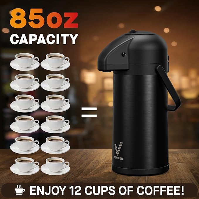 Airpot Coffee Carafe for Keeping Hot - 85 OZ/ 2.5L Coffee Dispenser - Insulated - Image 5