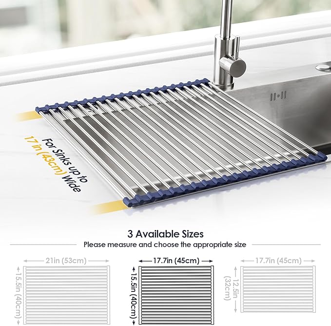 Tomorotec 17.7" x 15.5" Roll Up Dish Drying Rack Over Sink Drying Rack Sink - Image 4