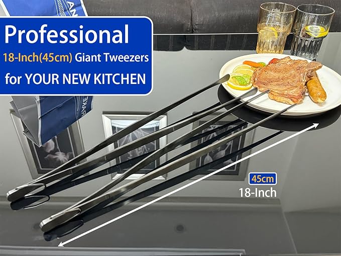 JETKONG 2 Pcs 18 Inch Stainless Steel Grill Tongs Heavy Duty Giant Tweezer Tongs - Image 4