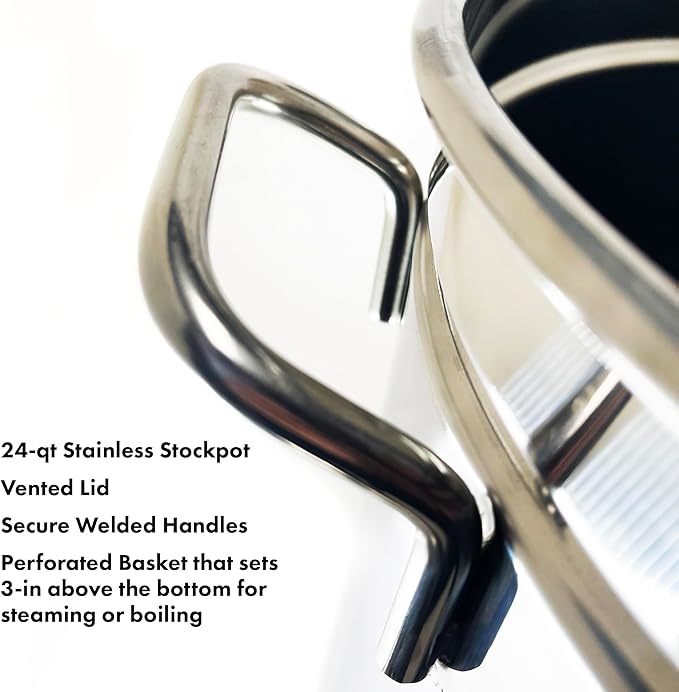 Bayou Classic 1124 24-qt Stainless Stockpot w/Lid And Basket Includes Vented - Image 2