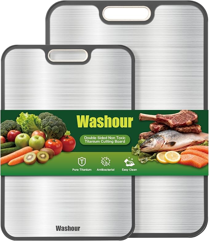 Titanium Cutting Boards for Kitchen, Non Toxic 2-in-1 Cutting Board Double Sided by Washour