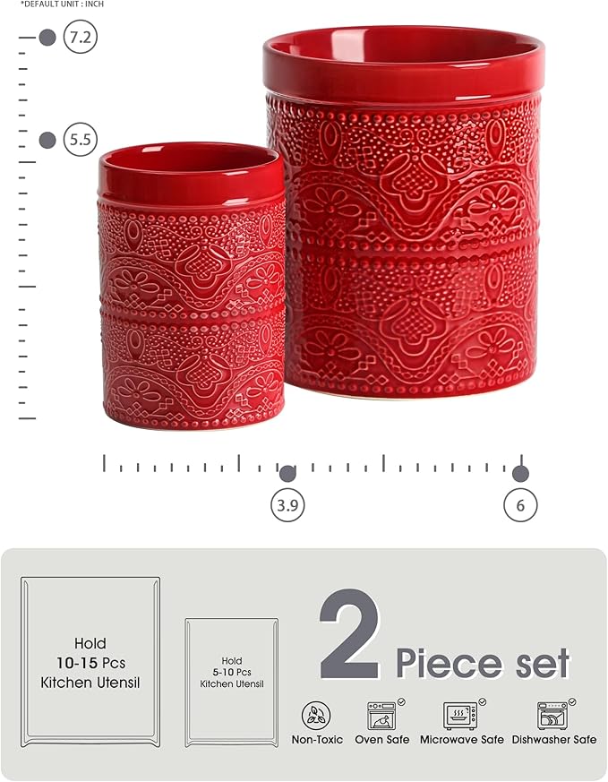 FUN ELEMENTS Kitchen Utensil Holder, 7.2+5.5" Super Large Utensil Crock Heavy - Image 4