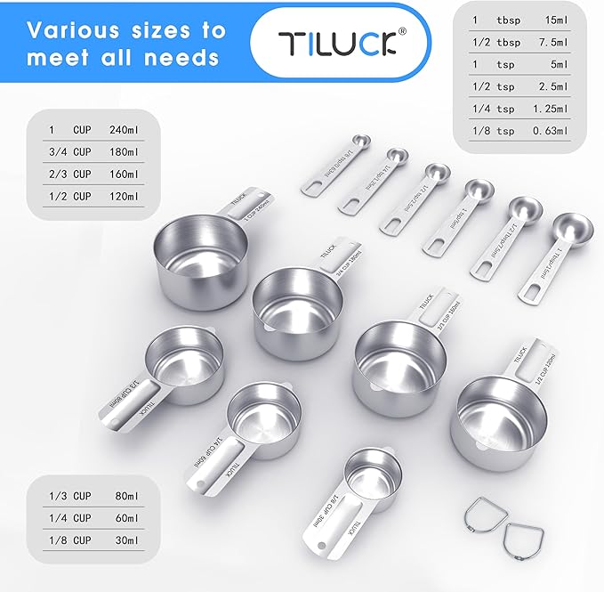 TILUCK Stainless Steel Measuring Cups & Spoons Set, Coffee Scoop Spoon - Image 2