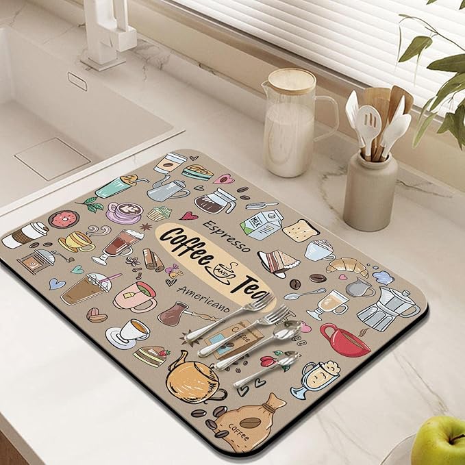 Fun Coffee Bar Mat 24inx18in, Absorbent Hide Stain Anti-Slip Accessories Fit - Image 4