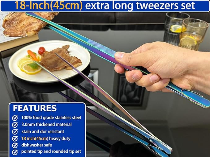 JETKONG 2 Pcs 18 Inch Stainless Steel Grill Tongs Heavy Duty Giant Tweezer Tongs - Image 3