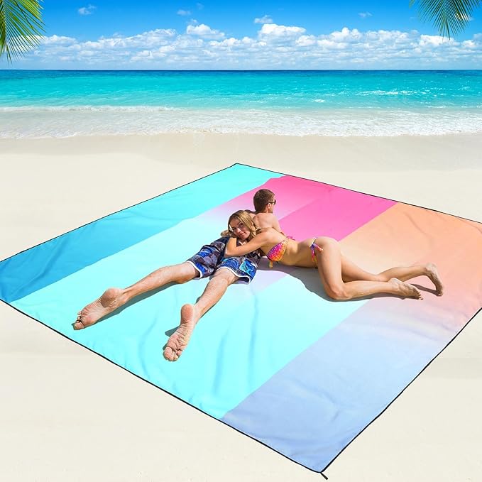 WIWIGO Beach Blanket Waterproof Sandproof Beach Mat 79" X 83"/10'x9'for 2-8 by WIWIGO