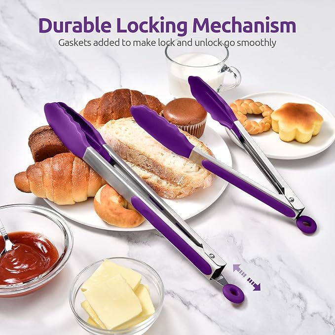 600ºF Heat Resistant Kitchen Tongs: U-Taste 9+12 inch Silicone Cooking Tong Set - Image 7