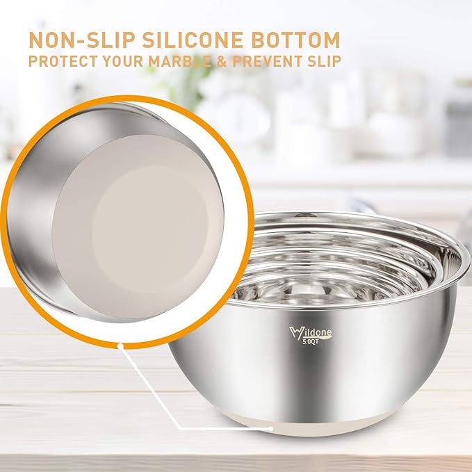 Wildone Mixing Bowls with Airtight Lids Set, with Grater Attachments & Non-Slip - Image 5