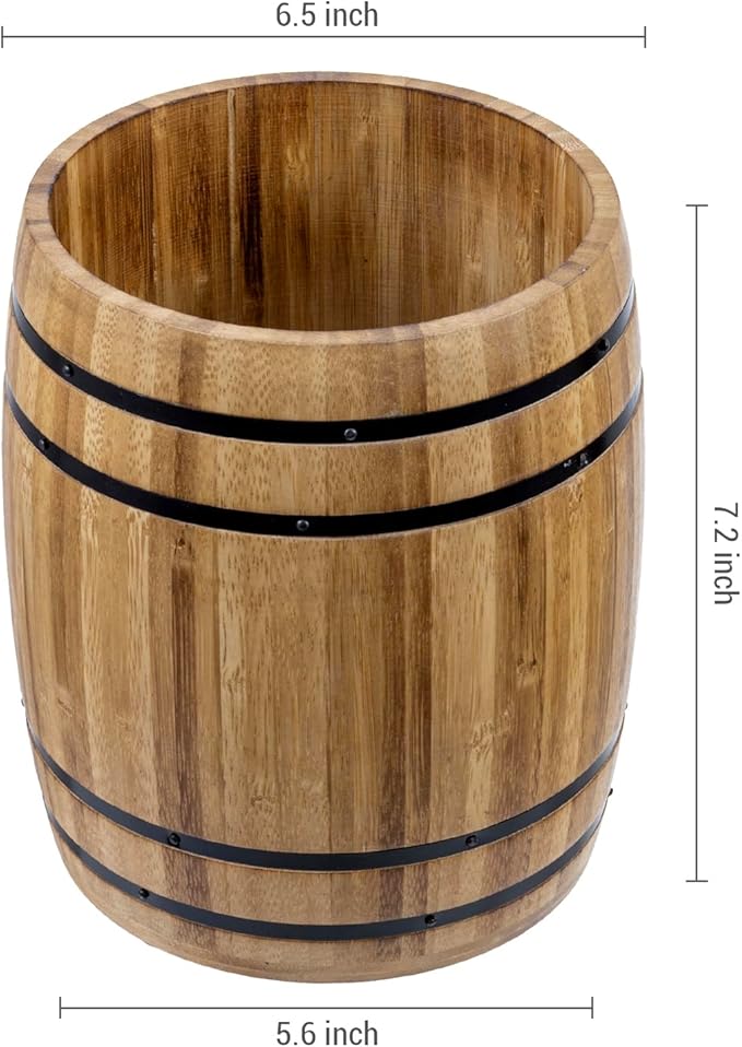 MyGift Wine Barrel Design Kitchen Utensil Crock, Light Brown Solid Bamboo Wood - Image 5