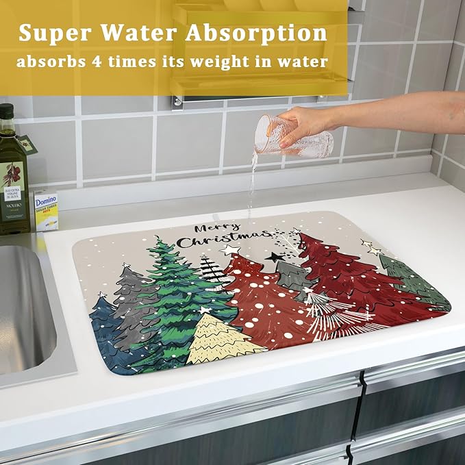 Christmas Trees Dish Drying Mat Winter Holiday Kitchen Dishes Pad 18x24 Inch - Image 7