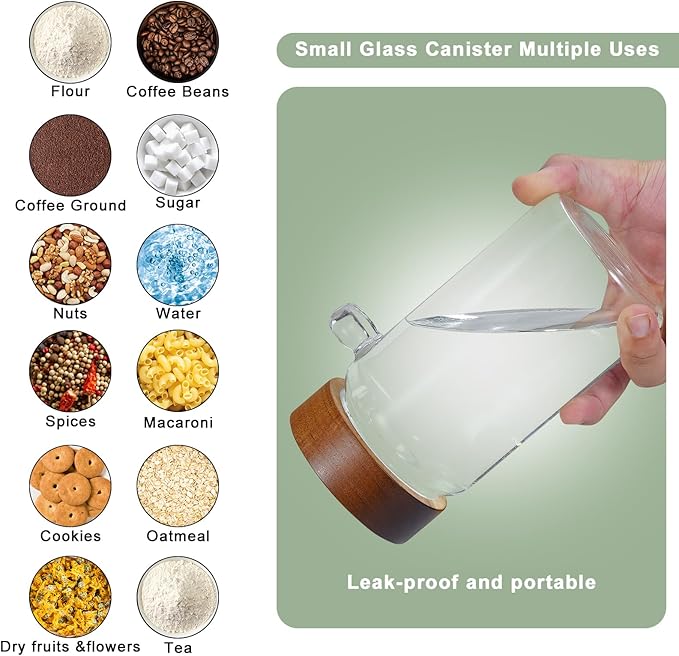 18oz Glass Coffee Jars with Scoop Wood Screw Lid Clear Round Spice Jar Herb - Image 3
