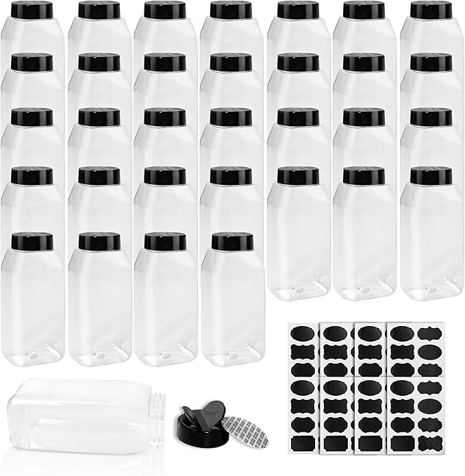 34 Pack 16 oz Plastic Spice Jars by SENONAPO