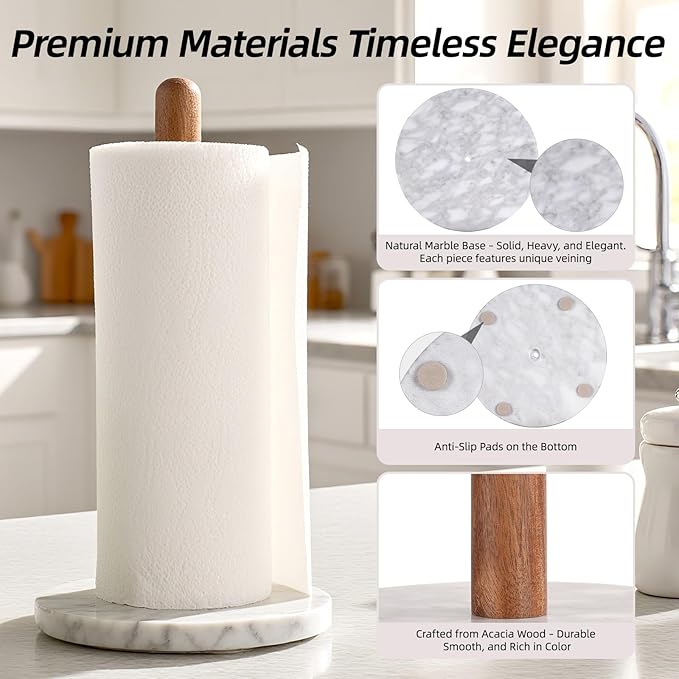 Acacia Wood & Marble Paper Towel Holder – Freestanding Paper Towel Holder - Image 5
