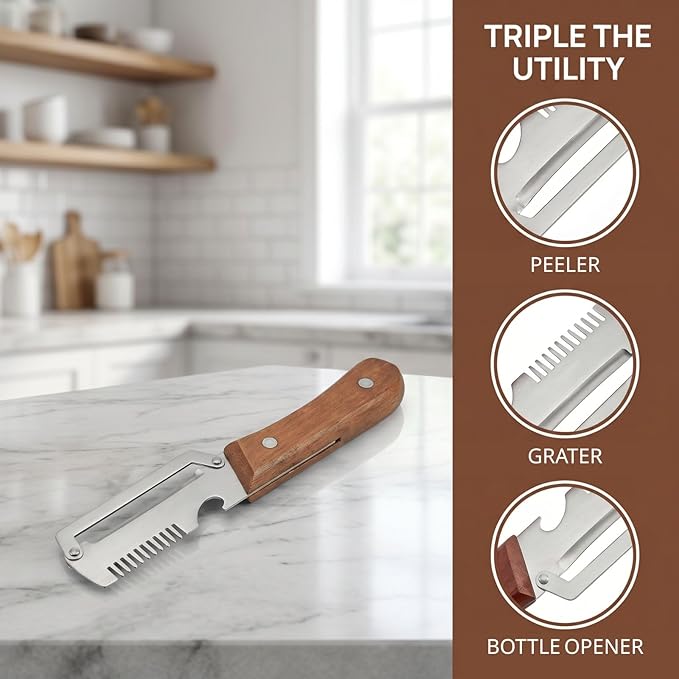 2PCS Multifunctional Vegetable Peeler, 3 in 1 Multi Functional Wooden Handle - Image 3
