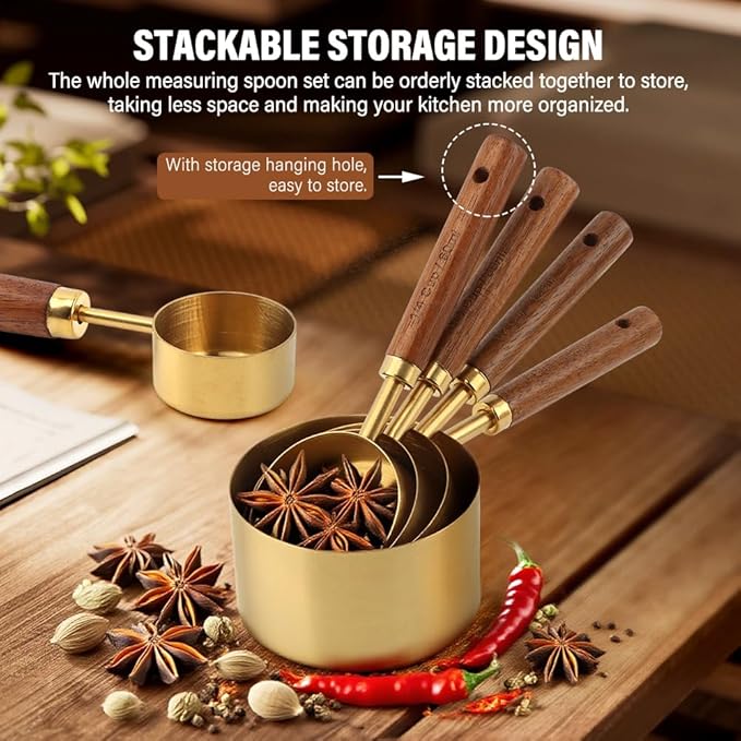 8Pcs Gold Measuring Cups and Spoons Set - Image 4