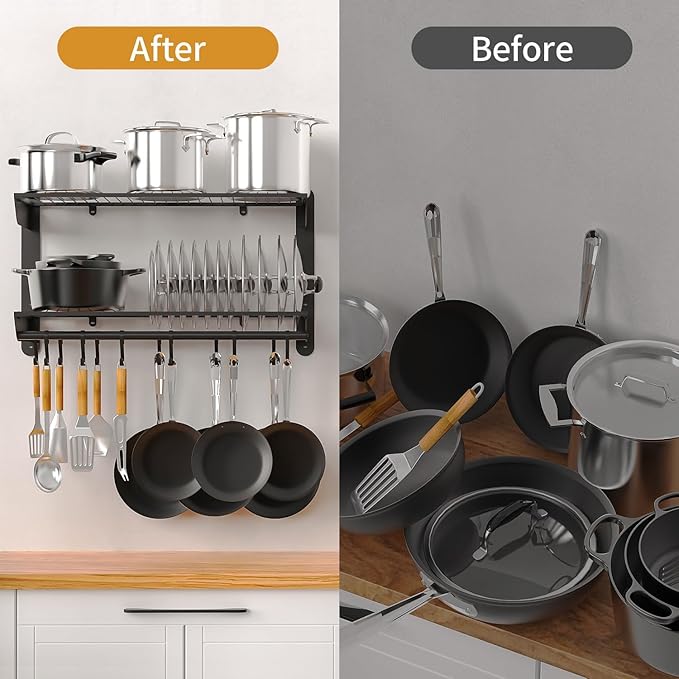 Taozun Pot Rack Wall Mounted 30 Inch, 2-Tier Heavy Duty Pot and Pan Hanging - Image 5
